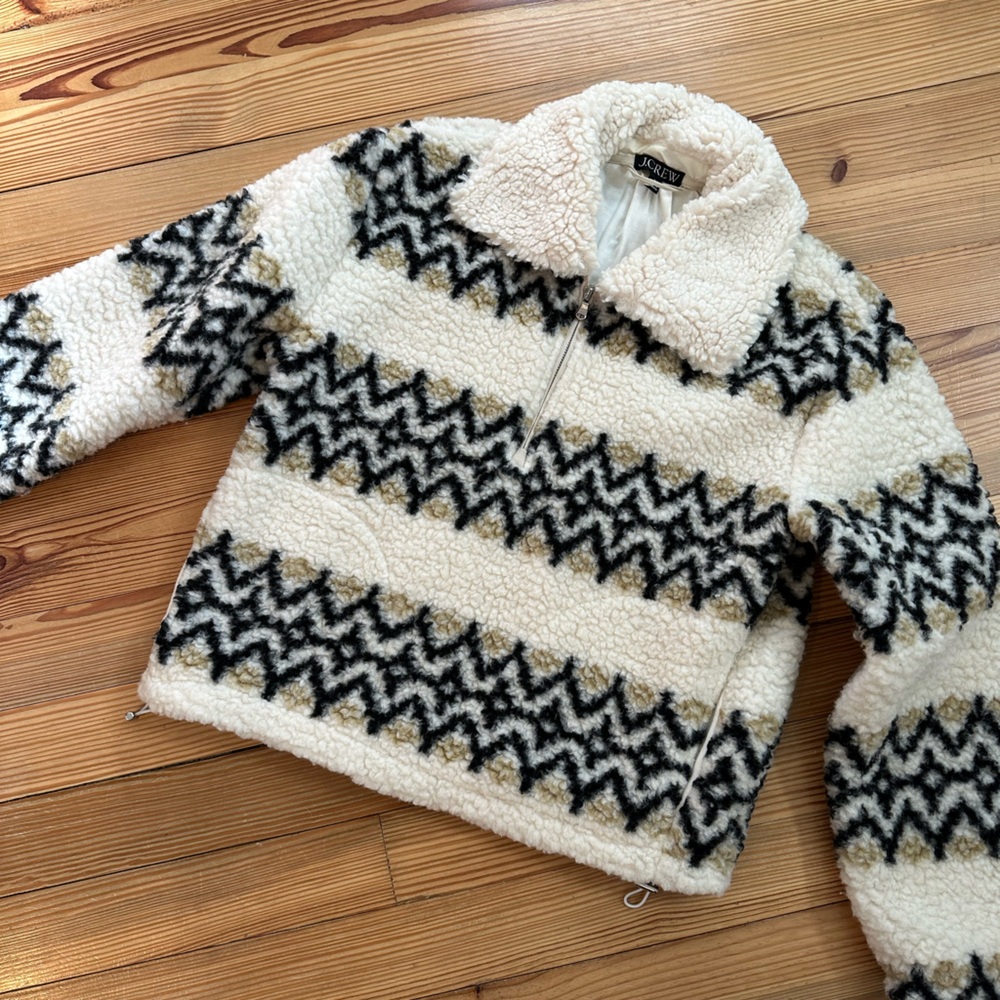 J. Crew Cream and Black Cowl Neck Sweater with Geometric Pattern